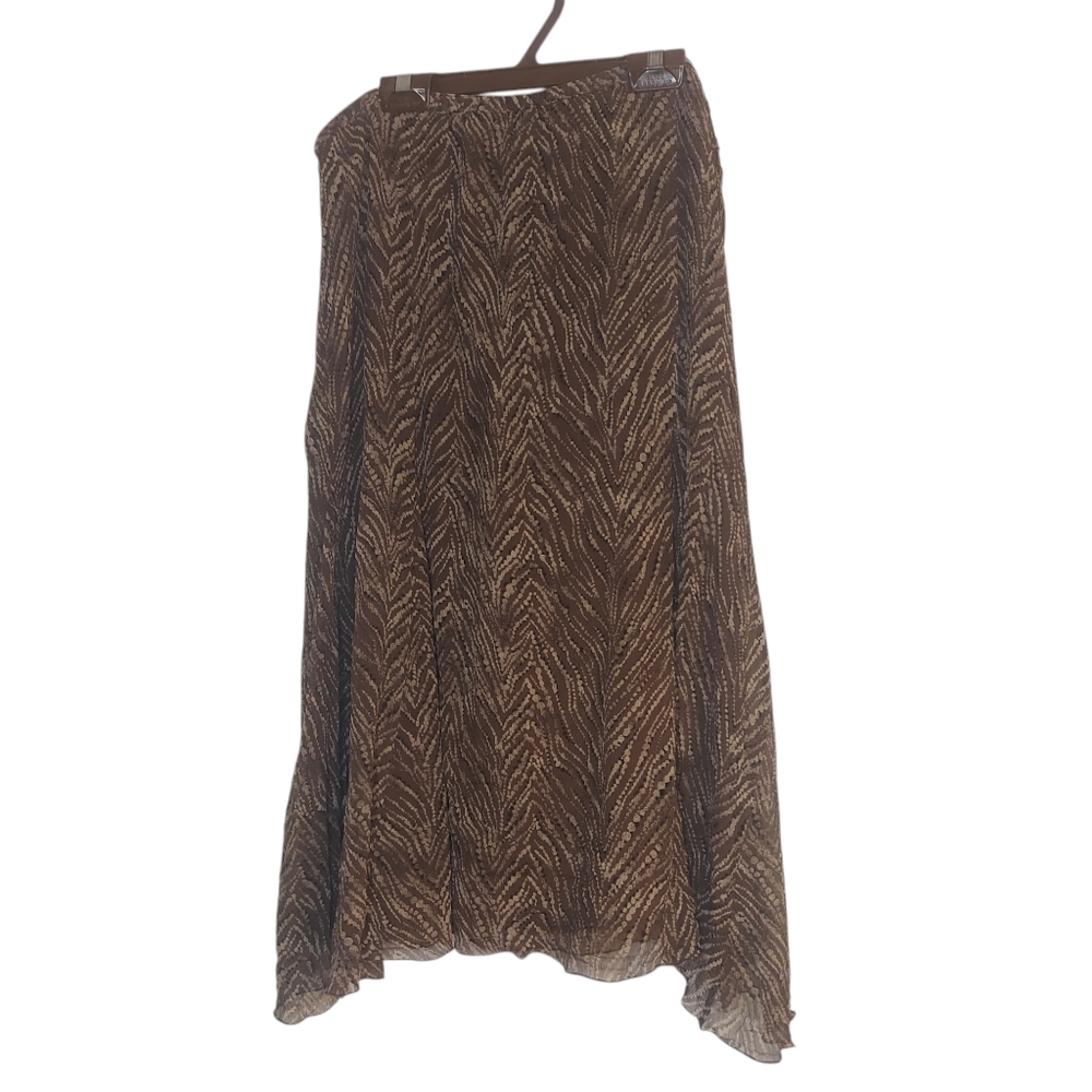 Chicos Silk Animal Print Skirt Lined Elastic Waist VGUC Chicos Size 3